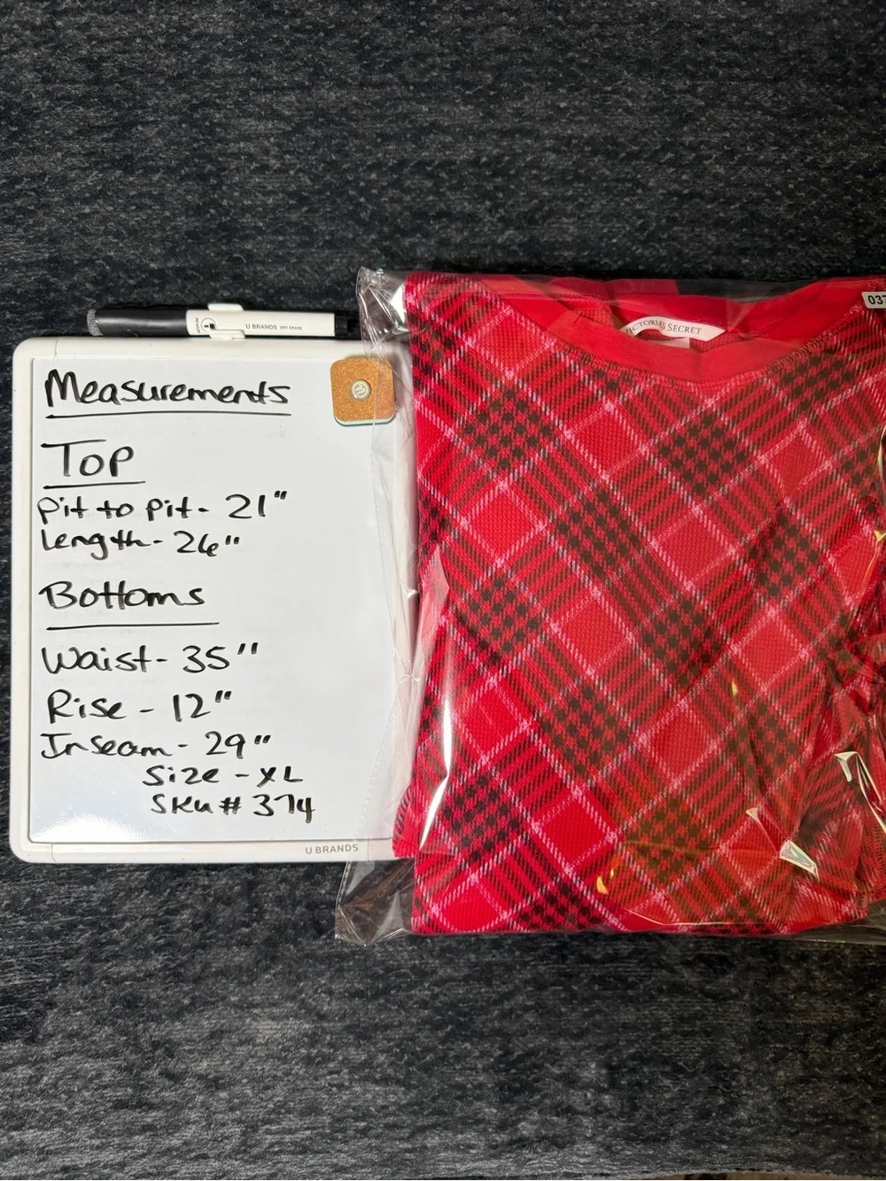 Victoria’s Secret Red Plaid Thermal Pajama Set XL Long Christmas Sleepwear